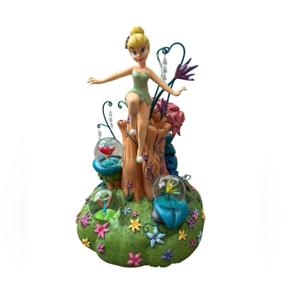 Disney Snow Globe Tinkerbell Flowers Fireflies Tree Wind Up Musical Figurine